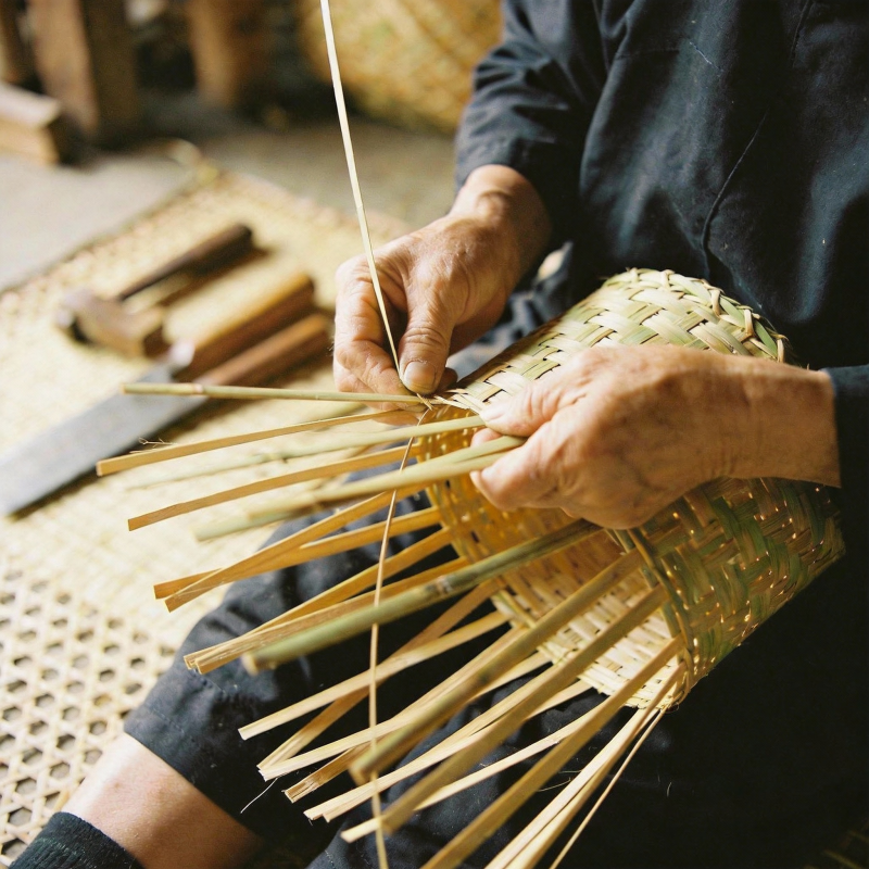 手工编织竹篮图片