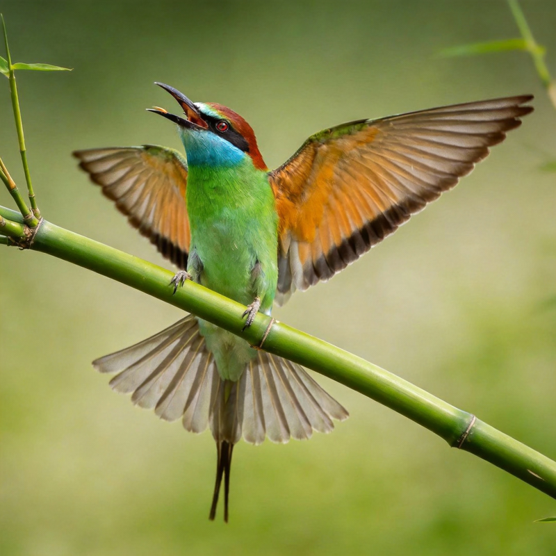 彩鸟展翅鸣翠枝图片