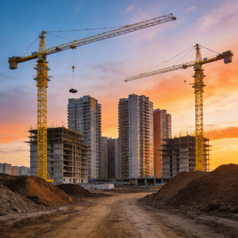 城市建设日落时分图片