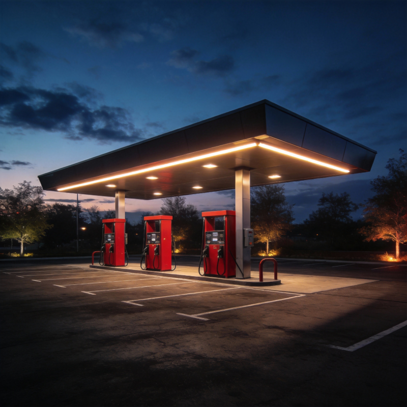 夜幕下的加油站图片