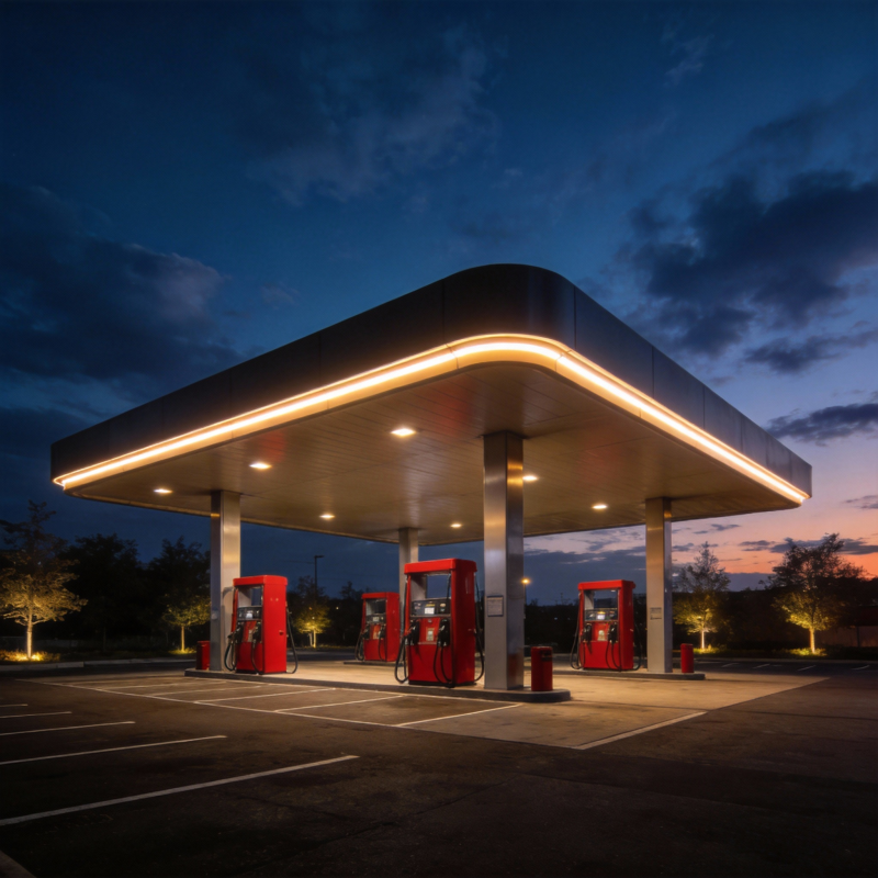 夜幕下的加油站图片