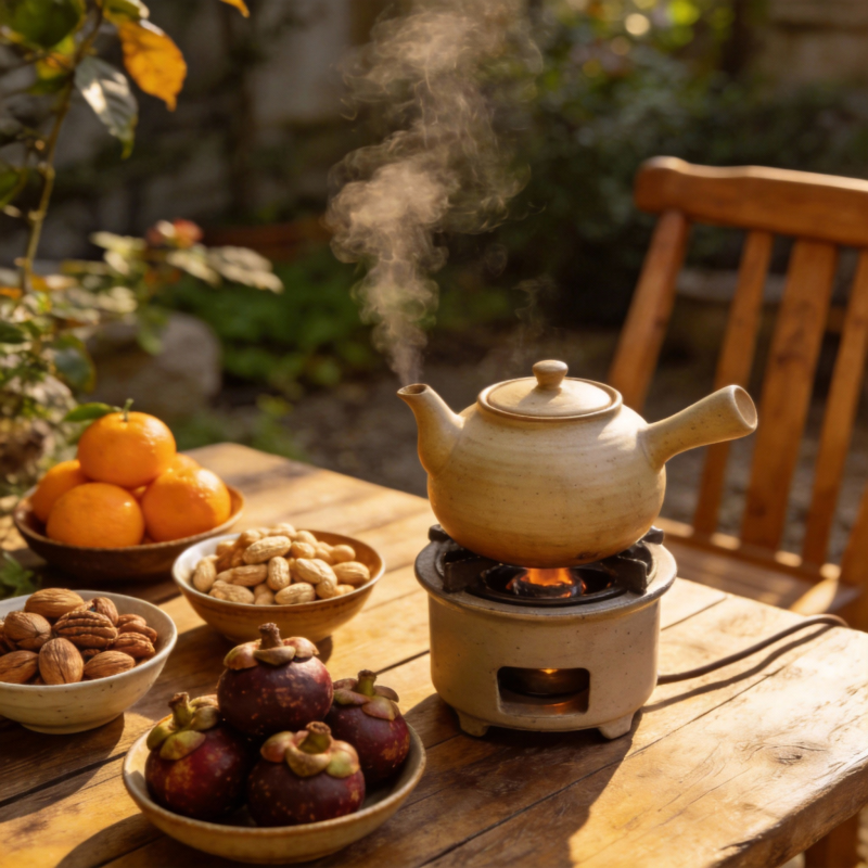 庭院煮茶 果香四溢图片