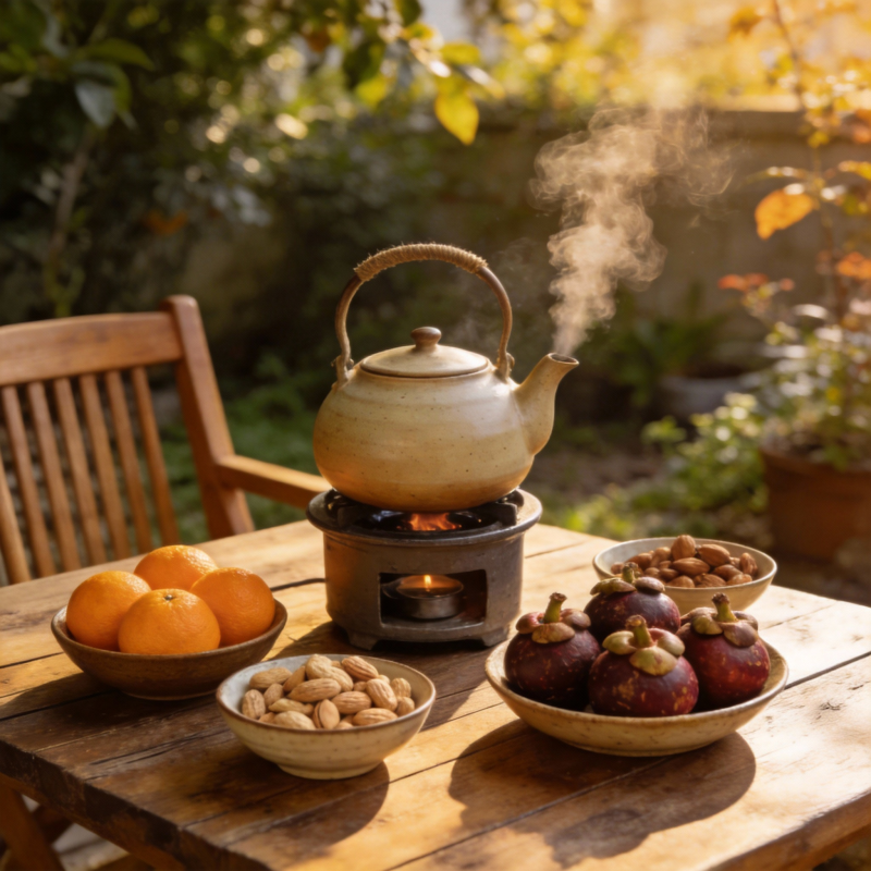 庭院茶香果香四溢图片