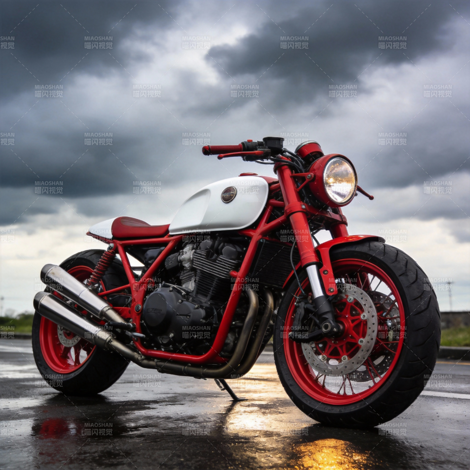 红白机车雨中伫立图片