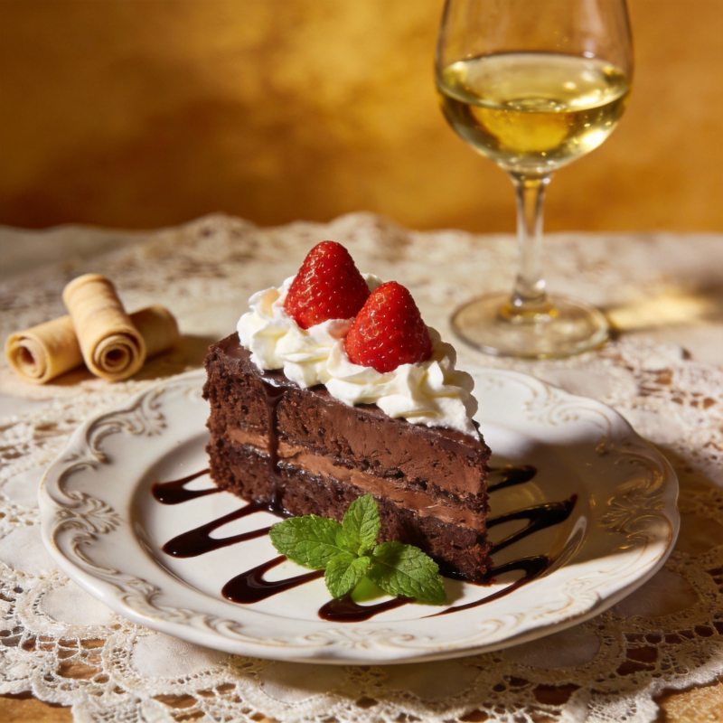 巧克力蛋糕配红酒图片