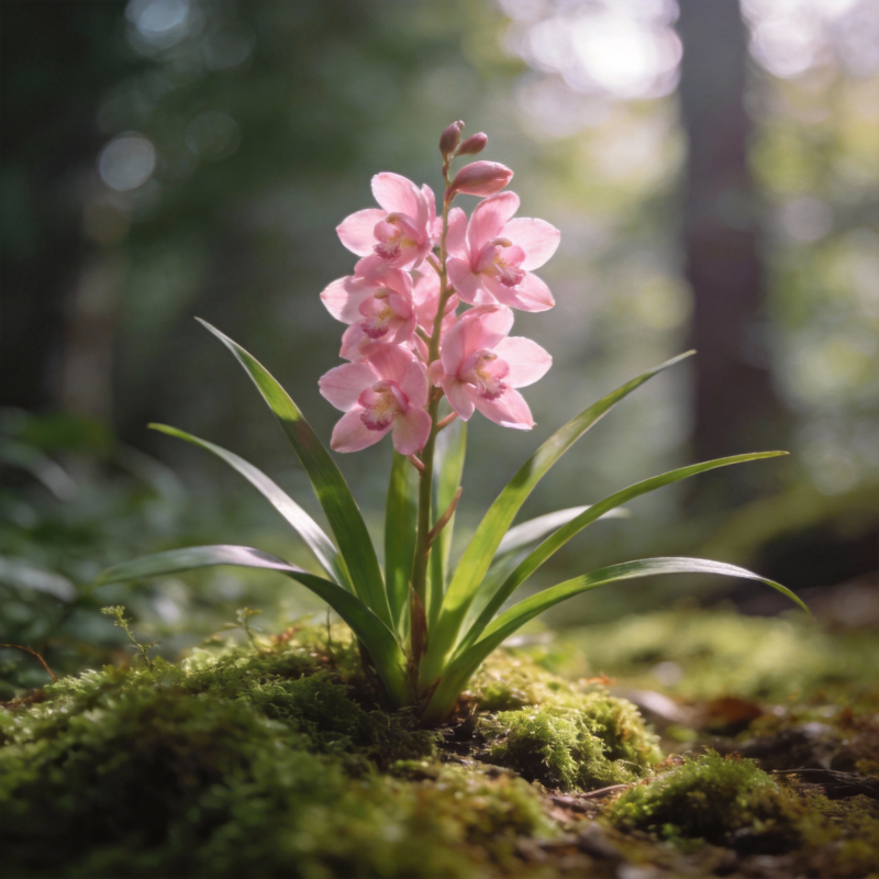 林间粉兰绽放图片