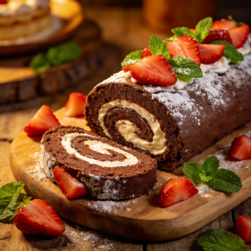 巧克力草莓蛋糕卷图片