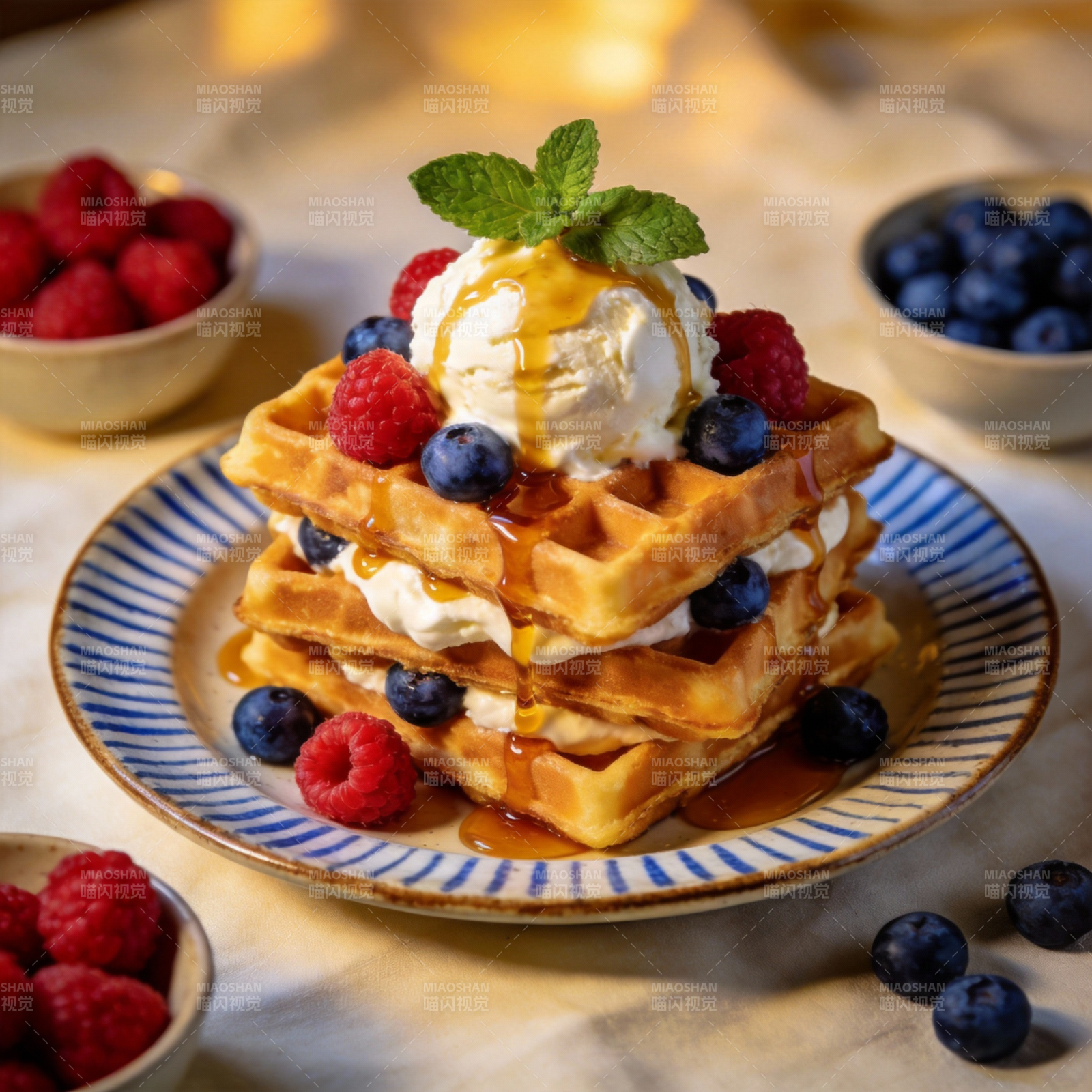 莓果华夫冰淇淋图片
