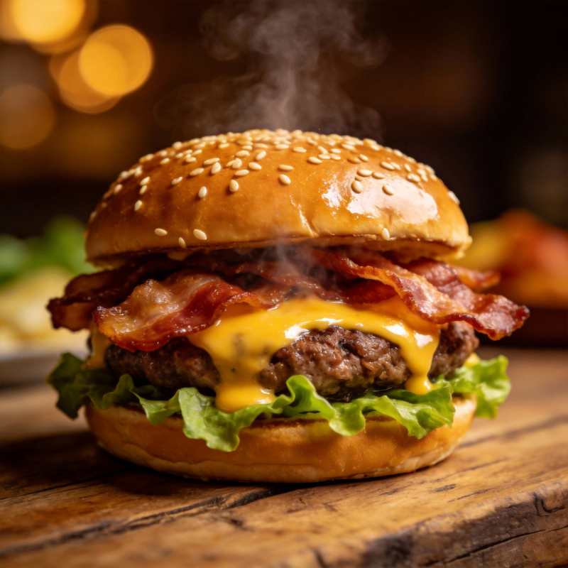 香喷喷的培根芝士汉堡图片