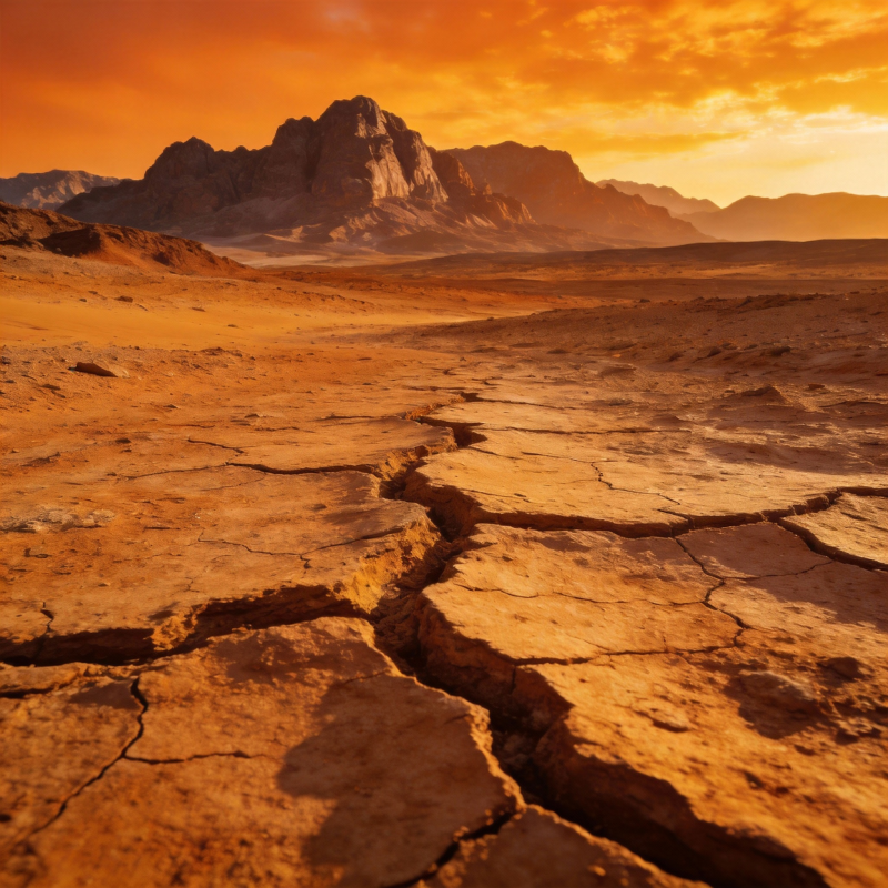 荒漠裂土 夕阳映山图片
