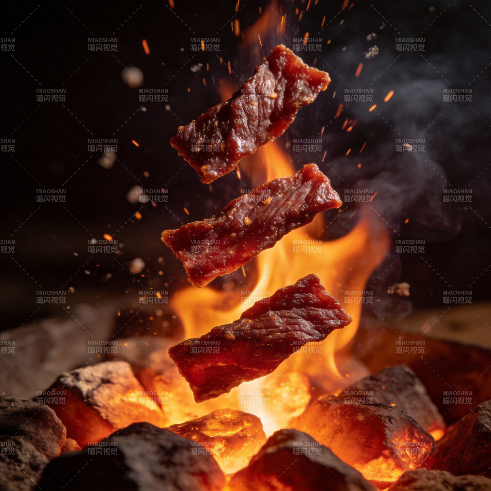 火焰中的肉干图片