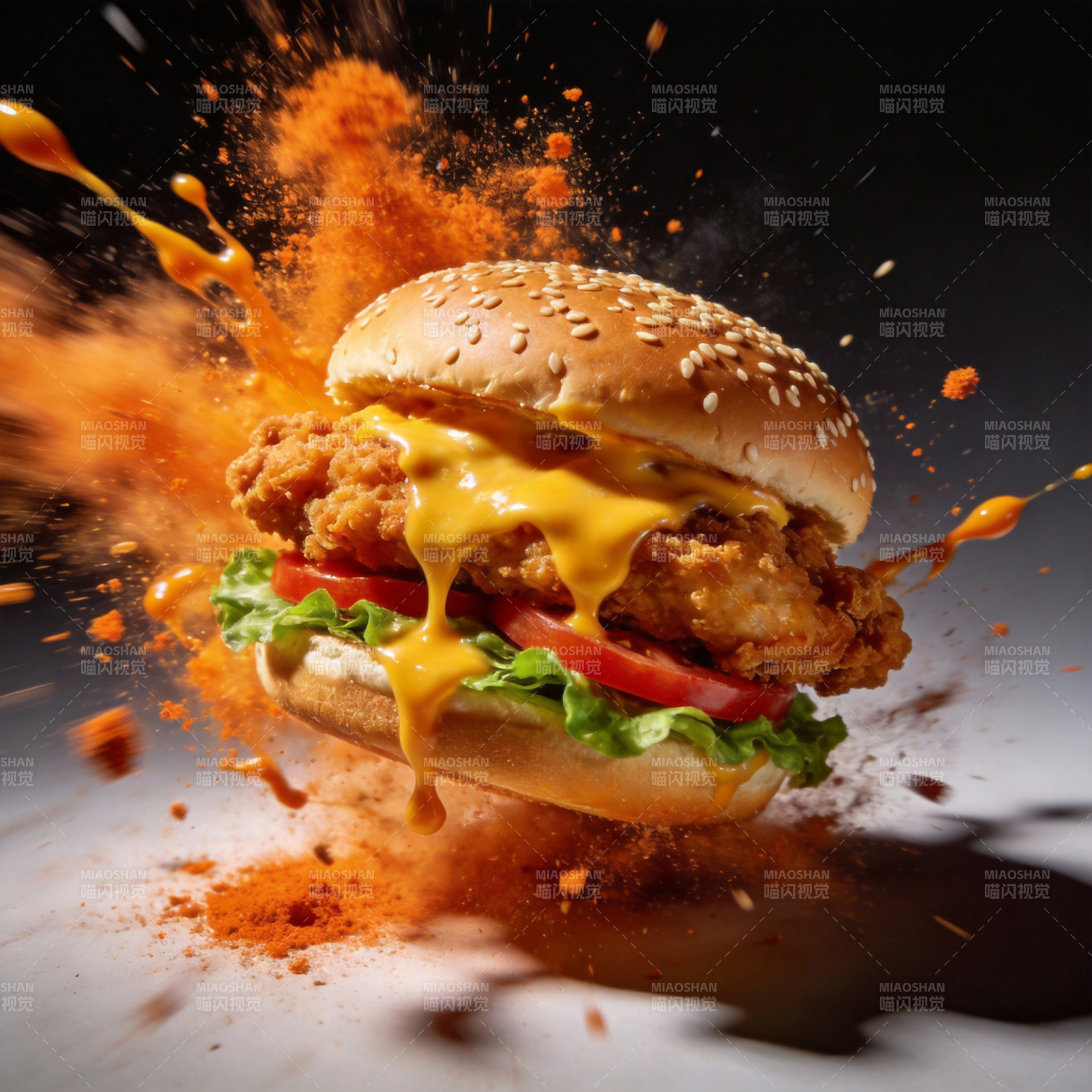 炸鸡汉堡爆汁瞬间图片