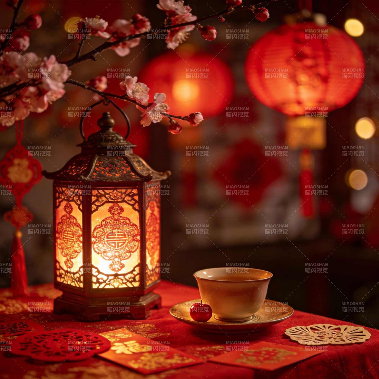 新春茶韵灯影图片