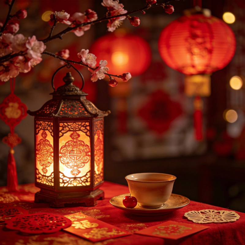 新春茶韵灯影图片
