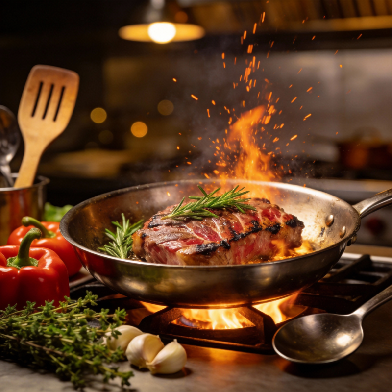 火焰煎牛排图片