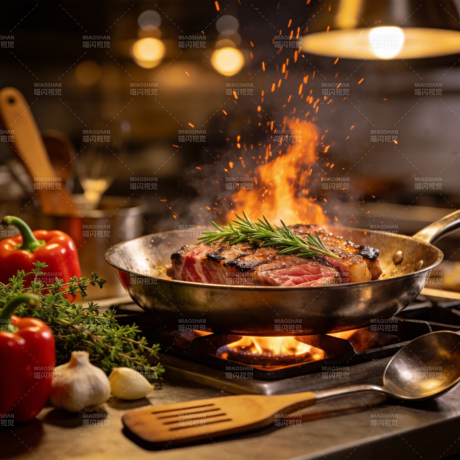 火焰煎牛排图片
