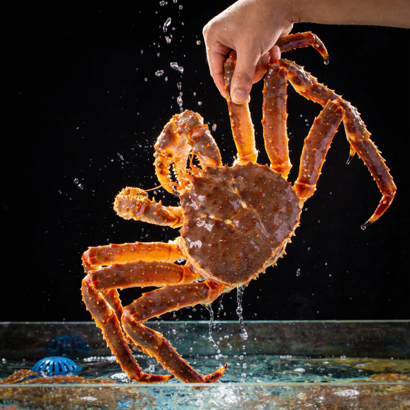 手提帝王蟹出水图片