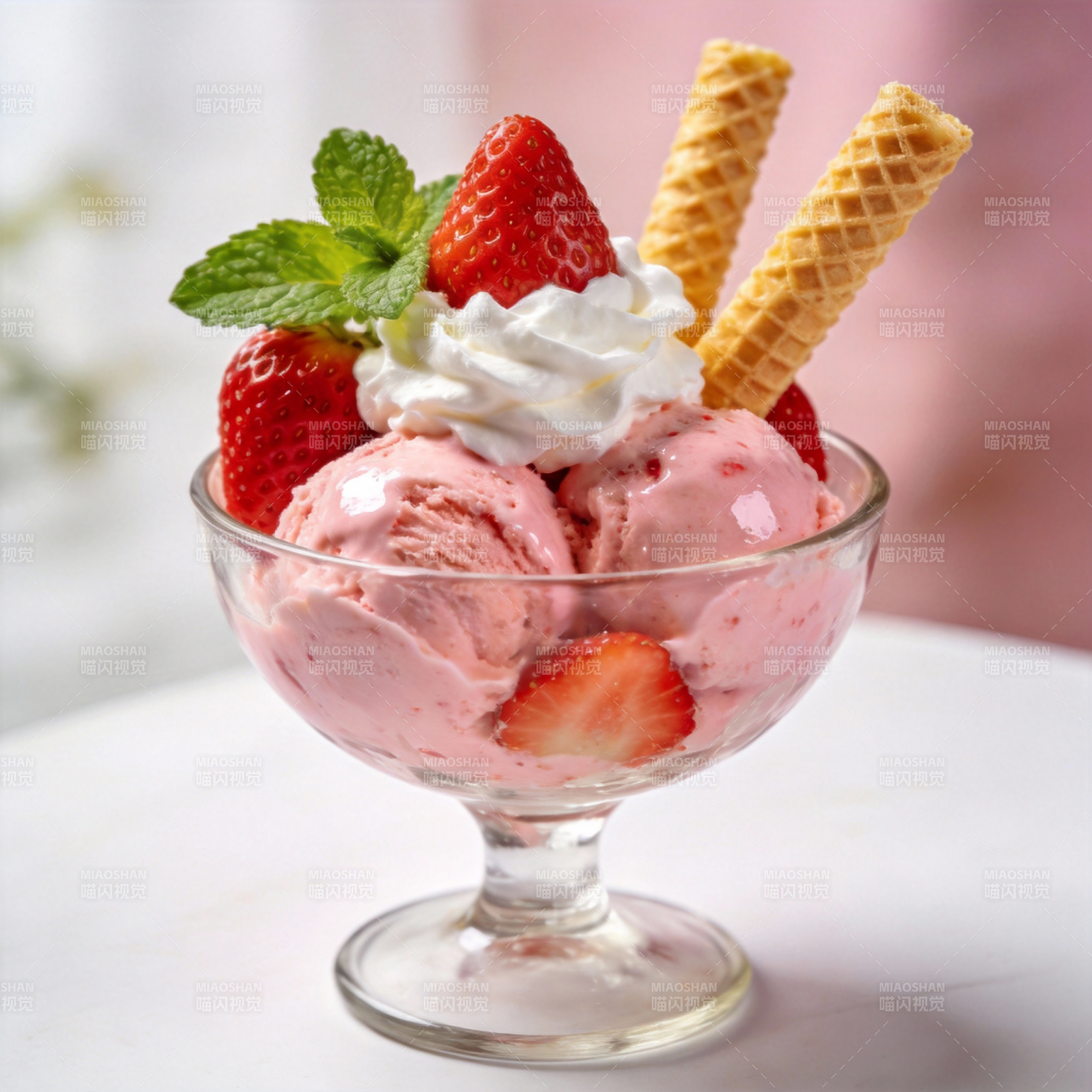 草莓冰淇淋甜品图片