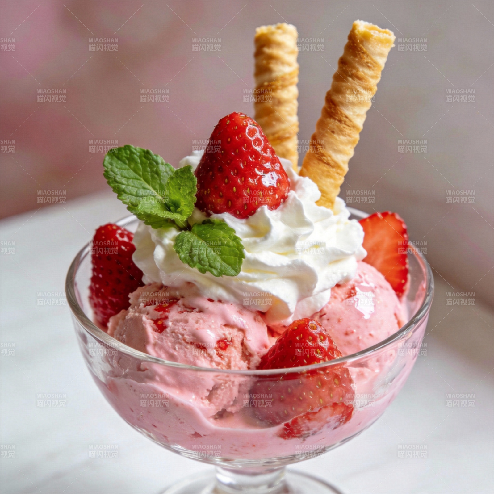 草莓冰淇淋甜品图片