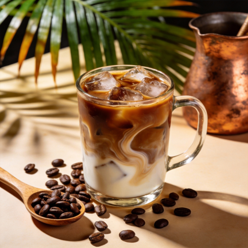 冰咖啡与咖啡豆图片