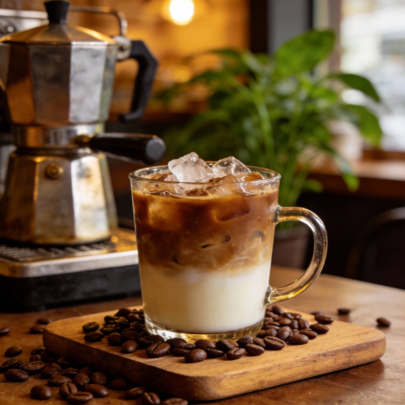 冰咖啡与咖啡豆图片