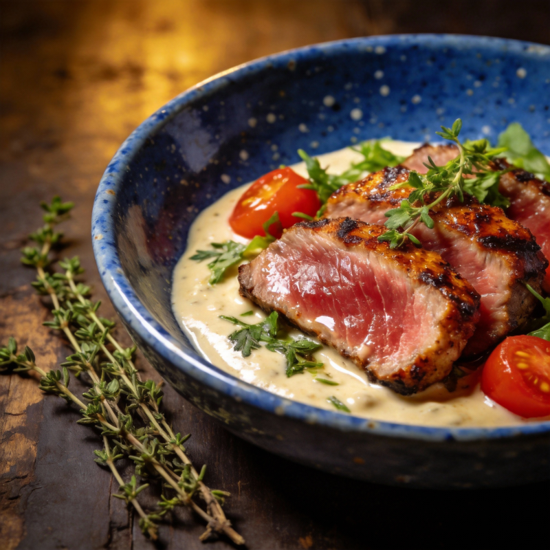 香煎牛排配奶油酱图片