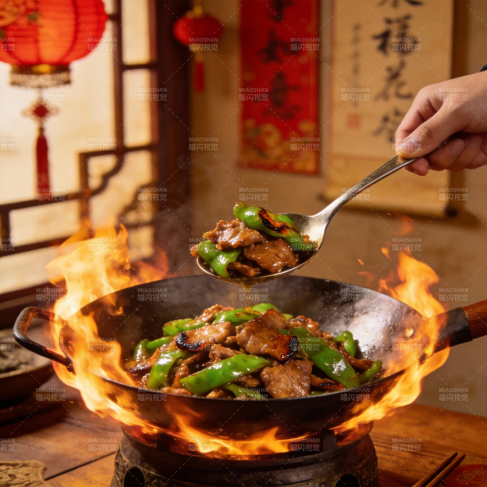 火焰炒肉片图片