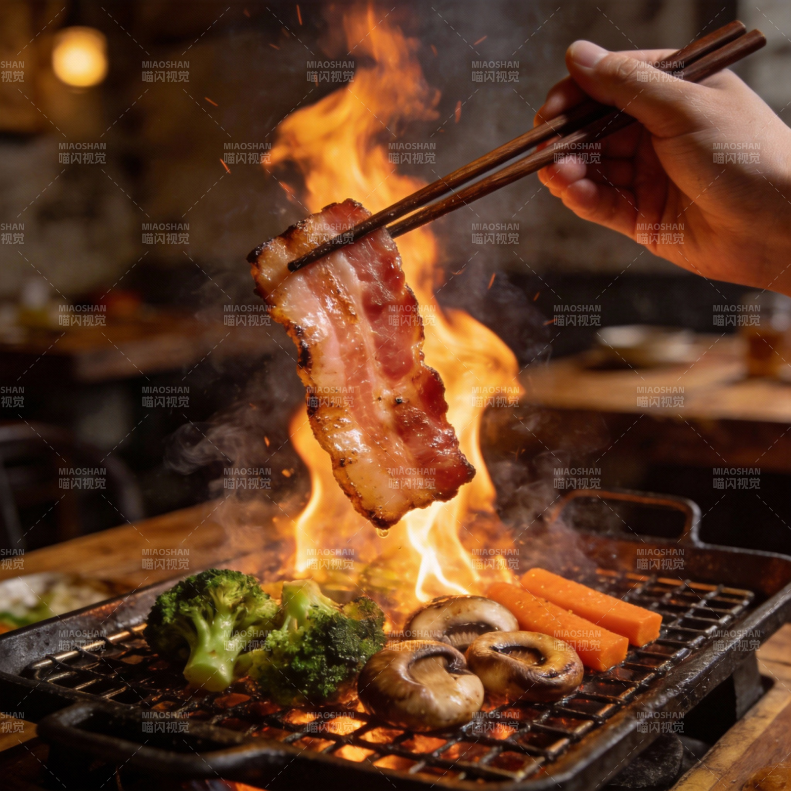 火焰烧烤美味瞬间图片