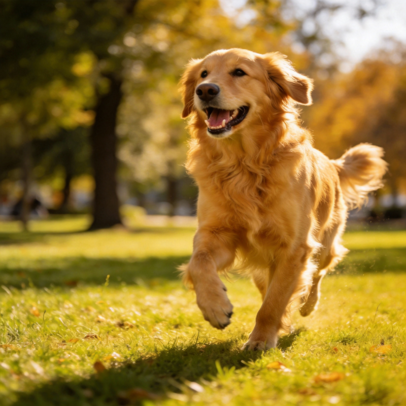 金毛奔跑在秋日公园图片