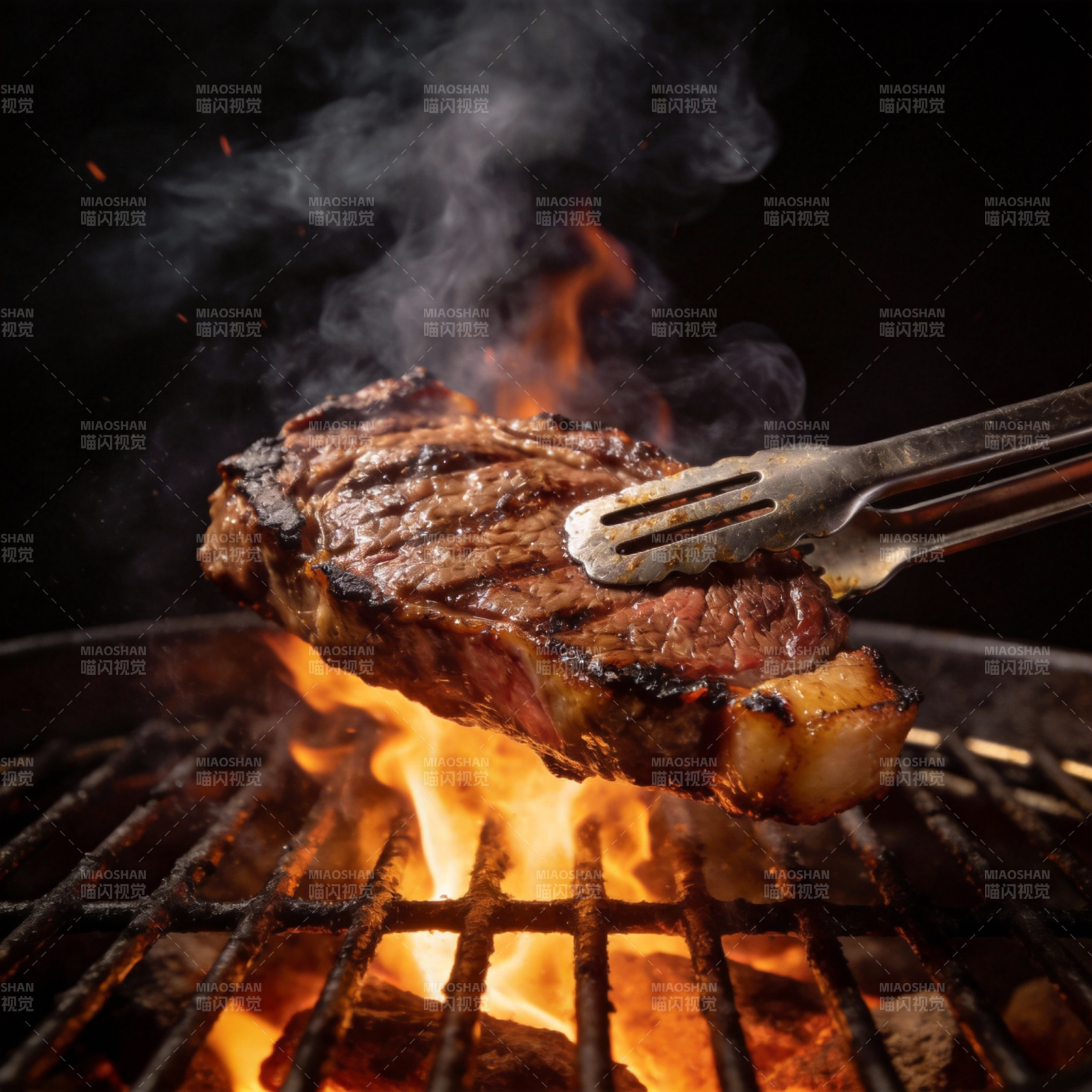 火焰炙烤牛排图片