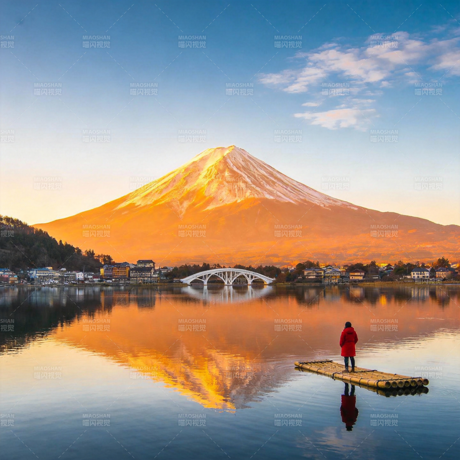 富士山倒影湖畔图片