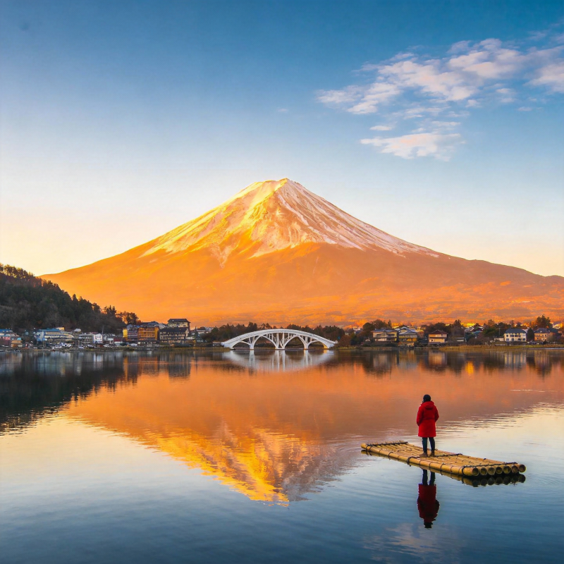 富士山倒影湖畔图片