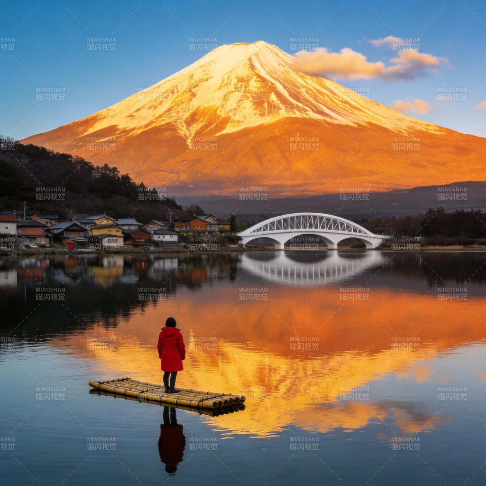 富士山倒影湖畔图片