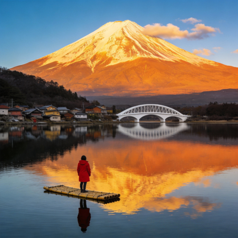 富士山倒影湖畔图片