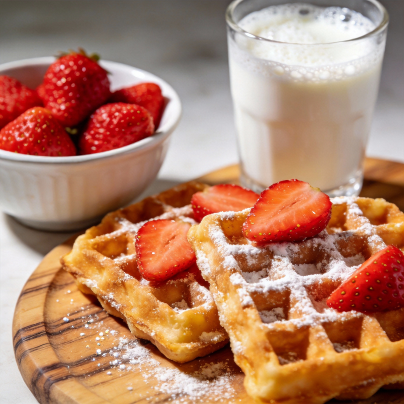 草莓华夫饼配牛奶图片