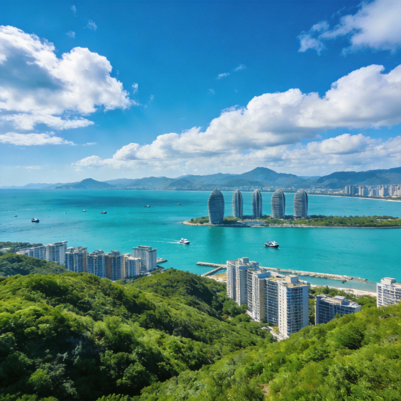碧海蓝天城市风光图片