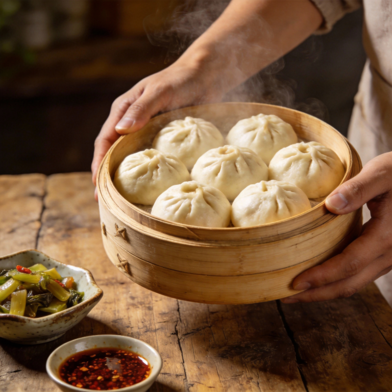 热腾腾的蒸包子图片