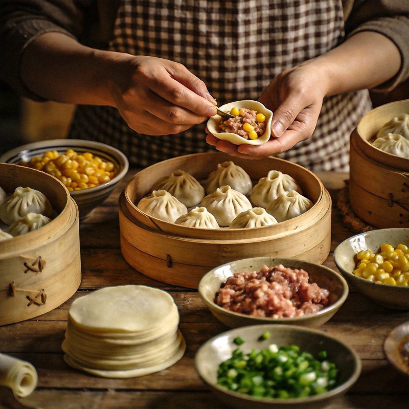 包饺子准备中图片