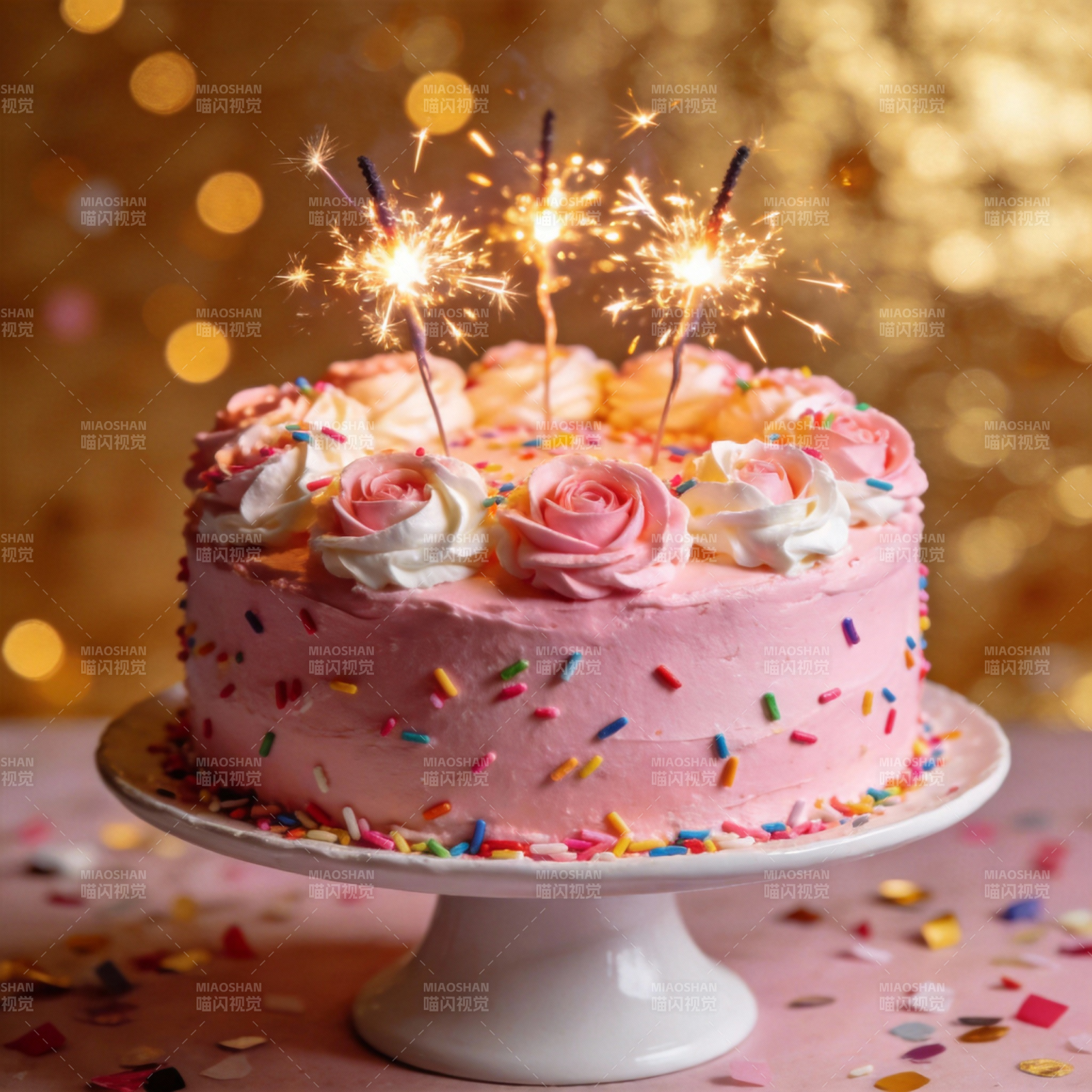 粉色蛋糕庆生图片