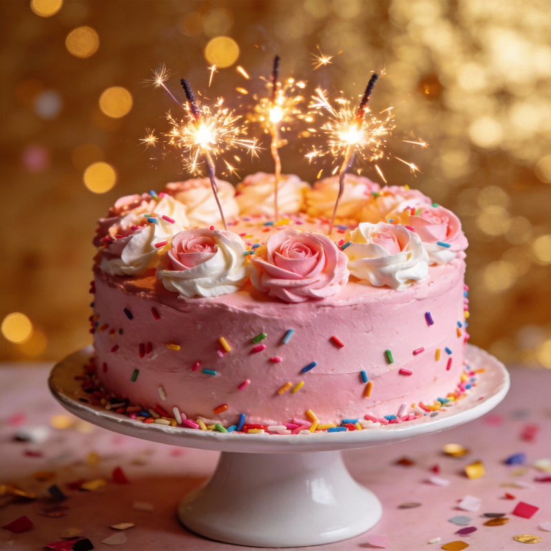 粉色蛋糕庆生图片
