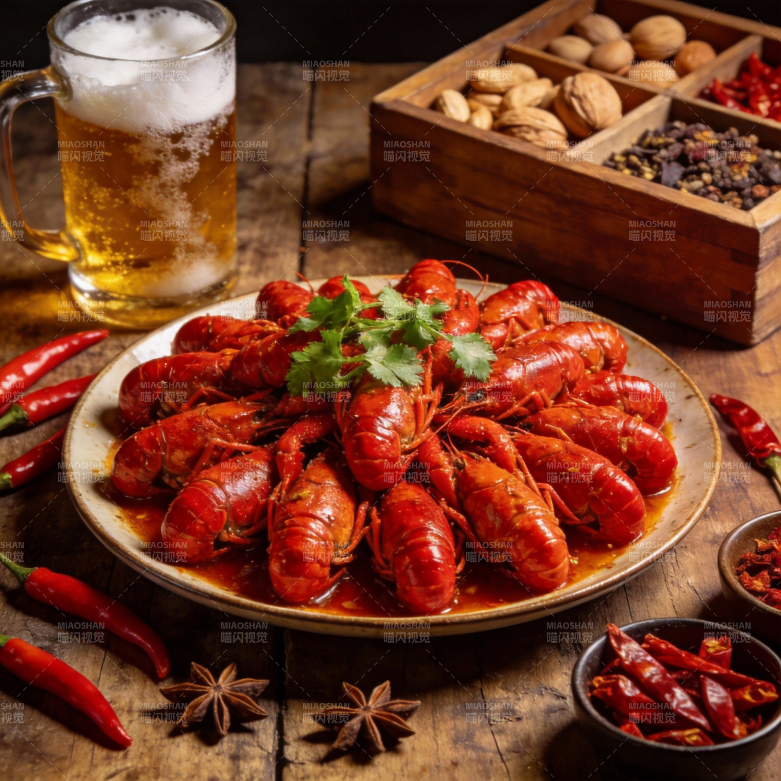麻辣小龙虾配啤酒图片