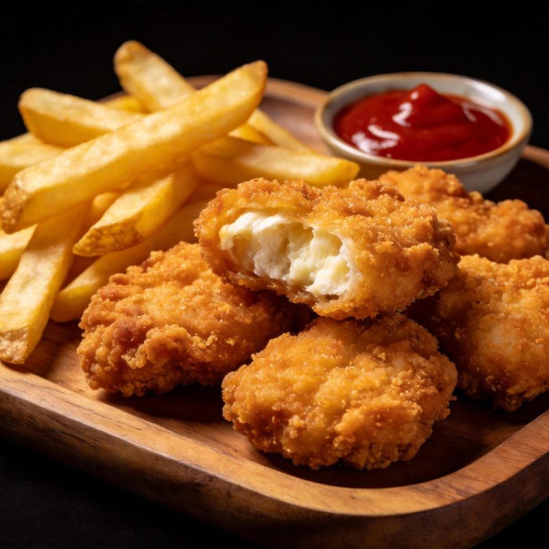 炸鸡块配薯条图片