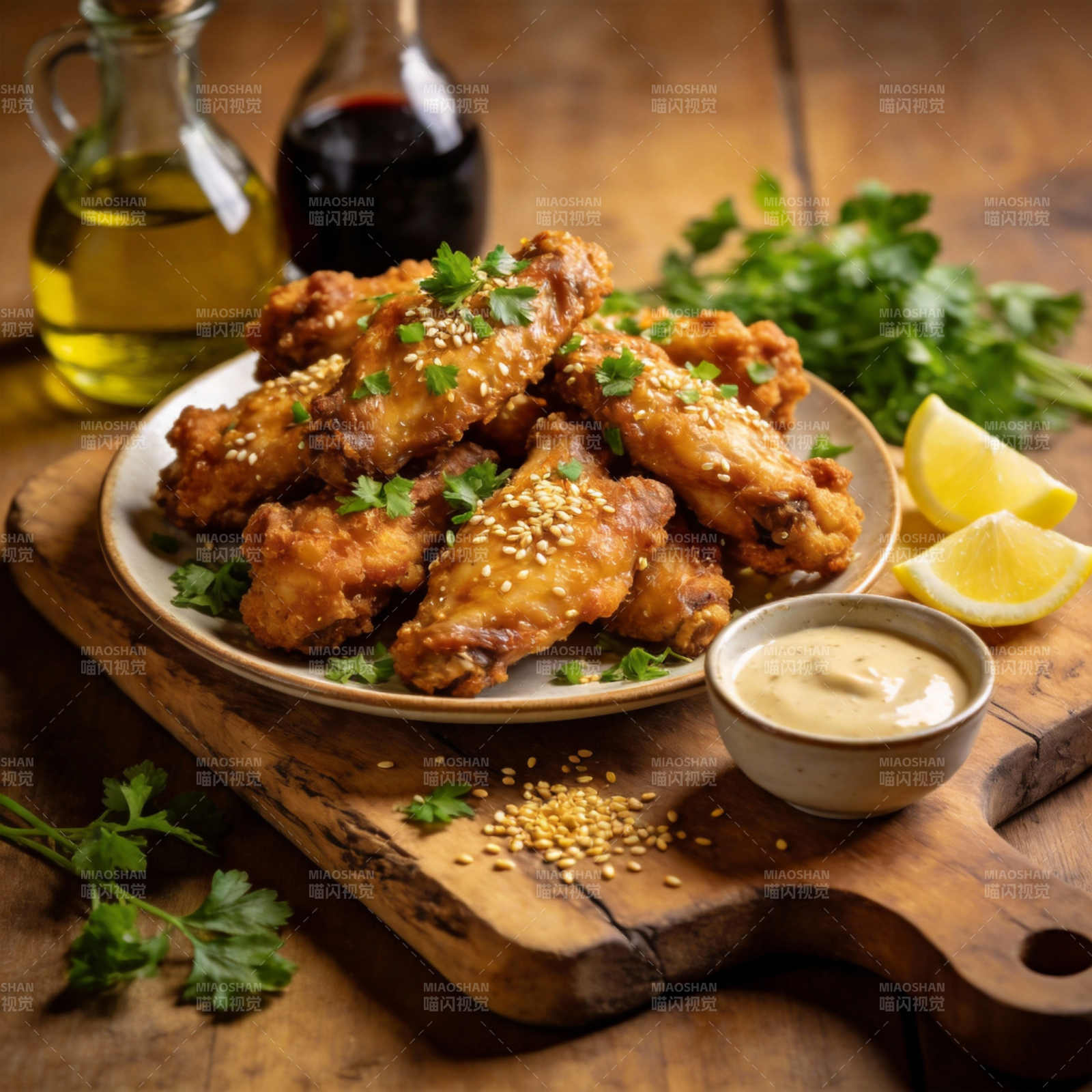 香酥鸡翅配酱料图片