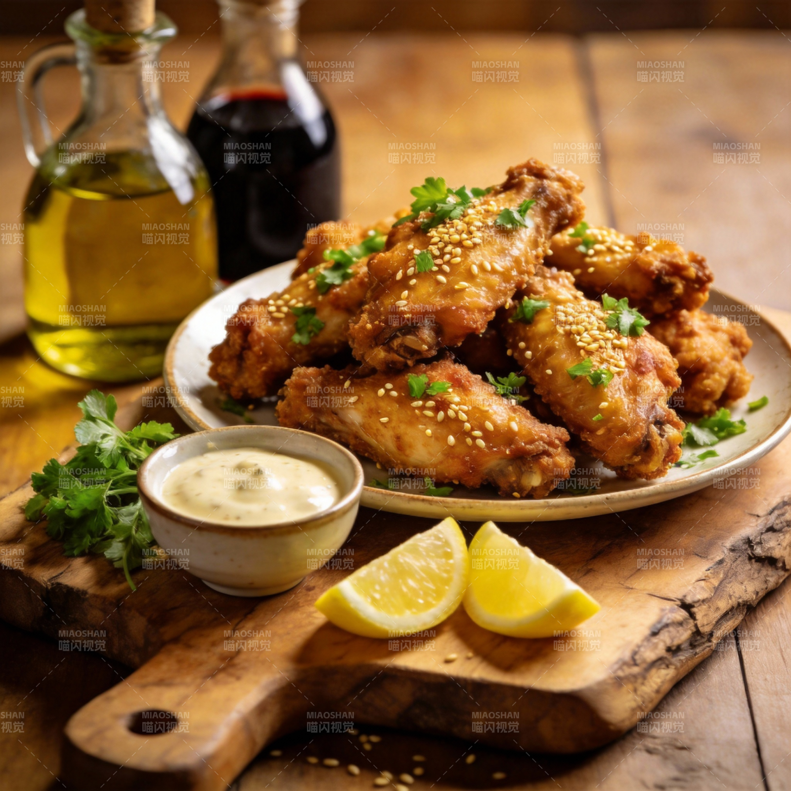 香辣鸡翅配柠檬图片