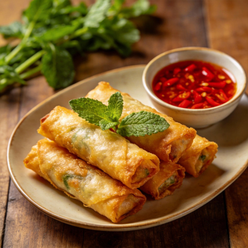 金黄春卷配辣酱图片