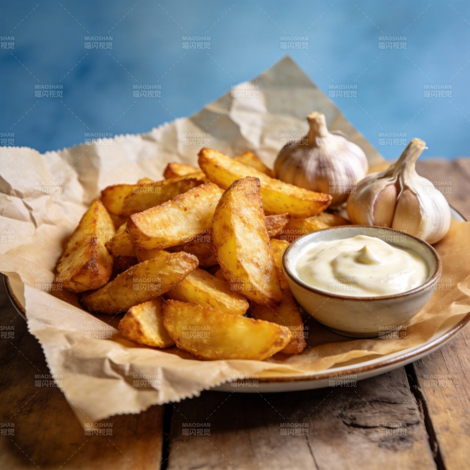 金黄薯角配蒜香酱图片