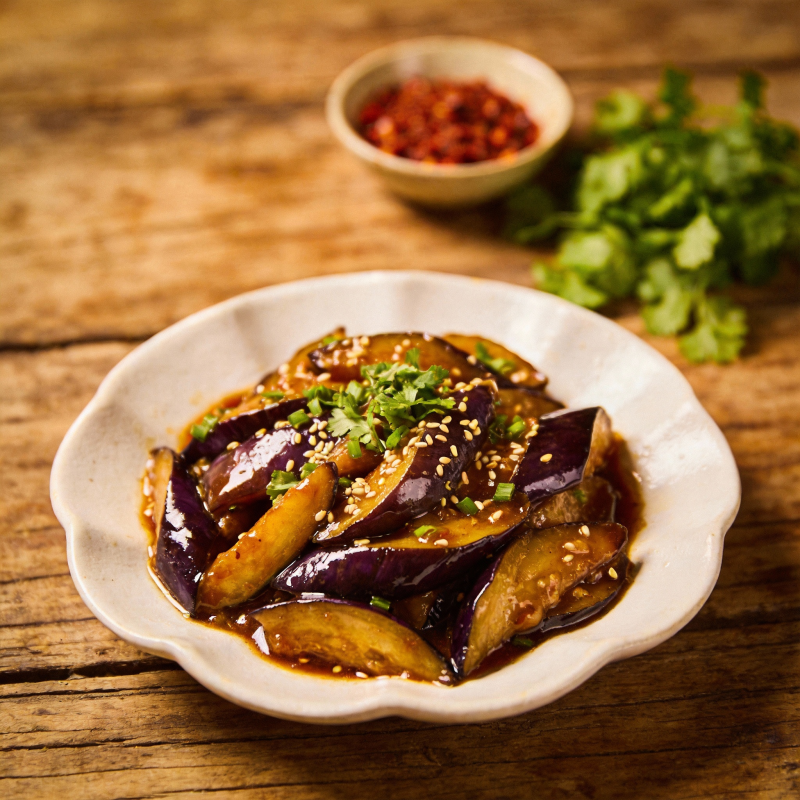 酱烧茄子配香菜图片