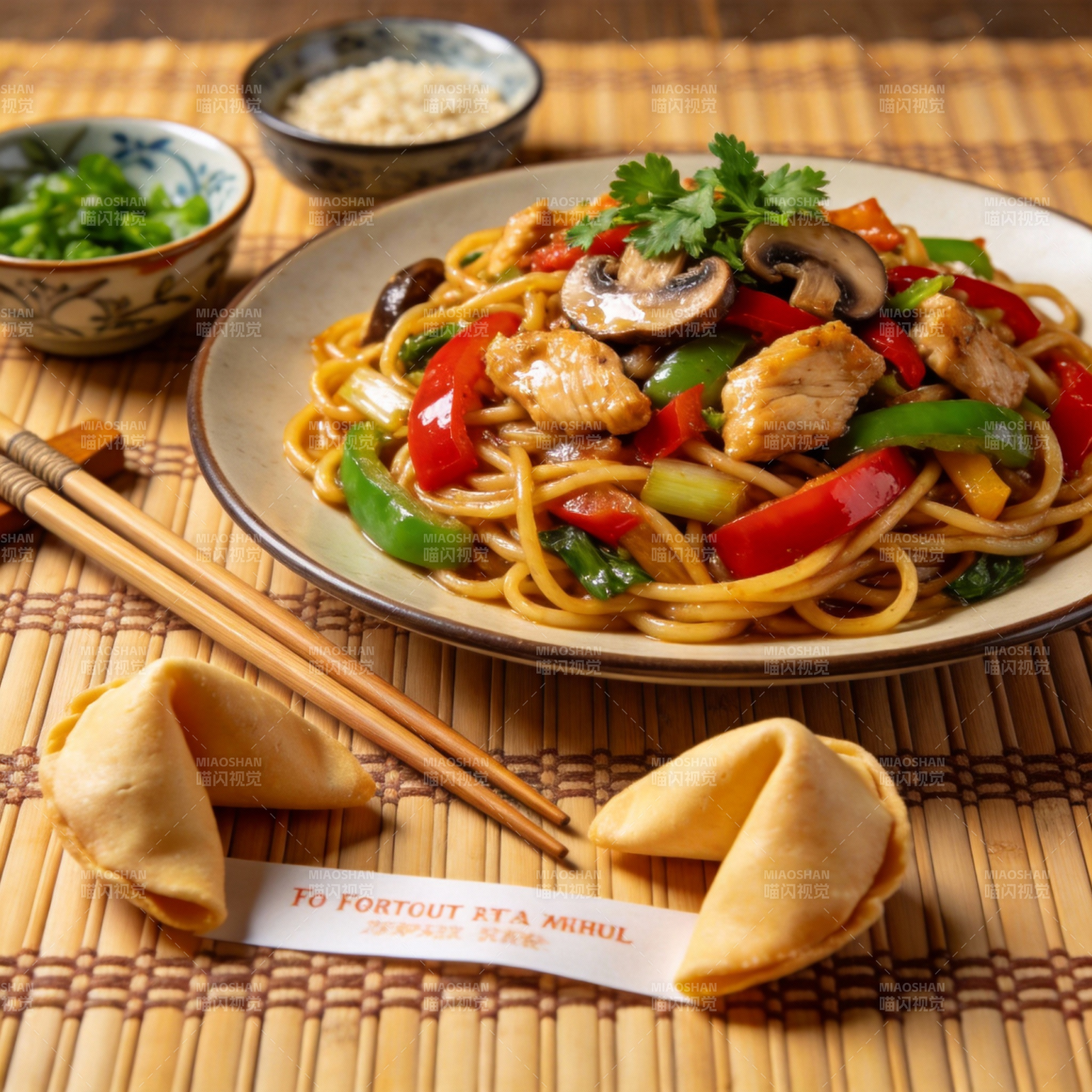 美味炒面配幸运饼干图片