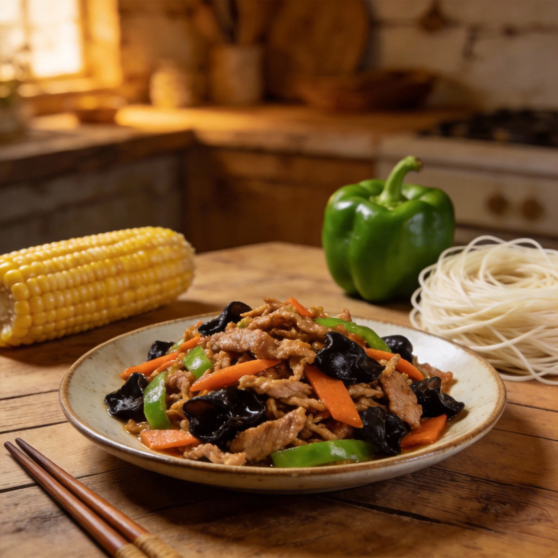 家常炒肉丝配菜图片