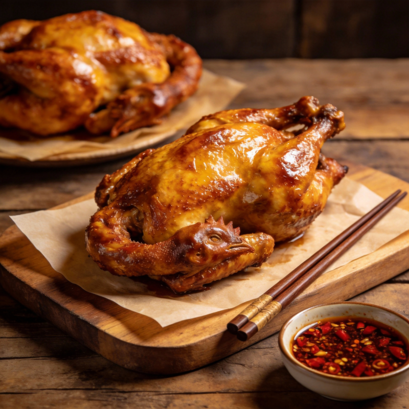 金黄烤鸡配辣酱图片